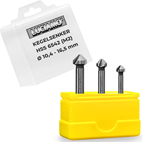 LUCIAMO 3 Stück 90° Profi Senker Set HSS M2 (6542) - Extra präzise für Holz, Metall und Kunststoff - ein Muss für jeden Werkzeugkasten!