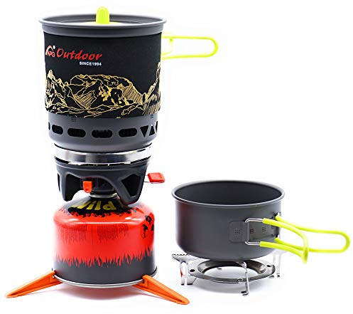 APG Camping-Kochgeschirr Schüssel Topf Pfanne Geschirr Kombination Gas-Kochsystem Outdoor Herd tragbar Gasherd Butan Brenner