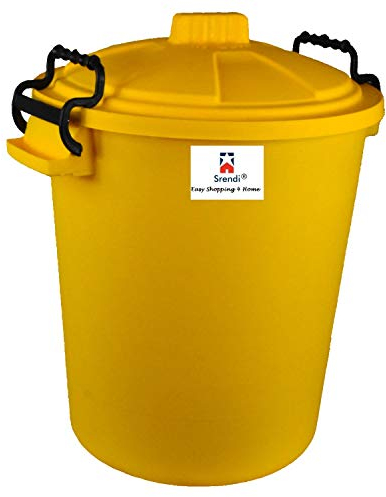 Srendi® Small/Medium/Large Plastic Coloured Bin/Waterfroof/Rodent Proof/Ideal for Outdoor/Animal Feed/Food/Storage/Flour Locking Lid (50L, Yellow)