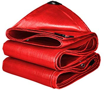 Bâche de Protection, bâche imperméable en polyéthylène, Bâche renforcée avec œillets, Bâche Étanche pour Mobilier de Jardin, Bois, Piscine et Voiture,Red_2*4M(6 X 12ft)