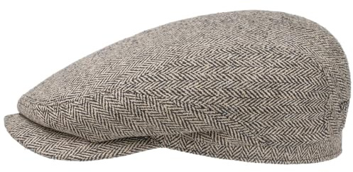 Stetson Belfast Silk Schiebermütze Herren Made in EU Frühjahr Sommer Flat Cap beige-schwarz 54 cm