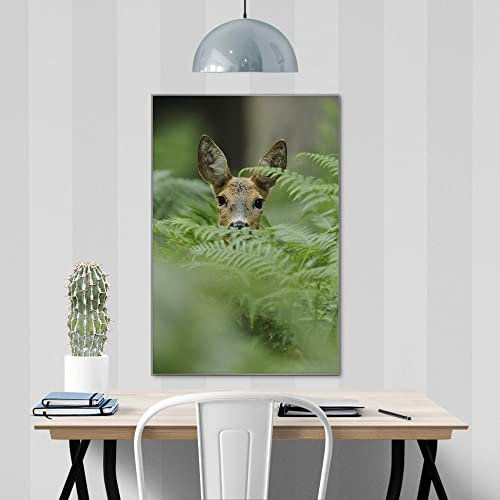 banjado® Glas Bild 60x90cm mit Motiv Reh als Wandbild für Wohnzimmer/Küche/Büro - Wohnzimmer Bild aus ESG Sicherheitsglas kratzfest mit geschliffenen Kanten - Glasbild groß als Wand Bild