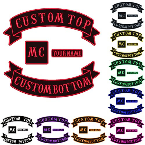 Custom Embroidered Motorcycle Patches,Black Personalized Embroidery Rocker Patch Biker Clothes Back Name Patch Sew on/Iron on for Jackets (Dovetail Shaped 4-Piece Patches)