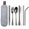 8Pcs Stainless Steel Cutlery Set Portable Spoon Fork Chopsticks Tableware Travel (Black)