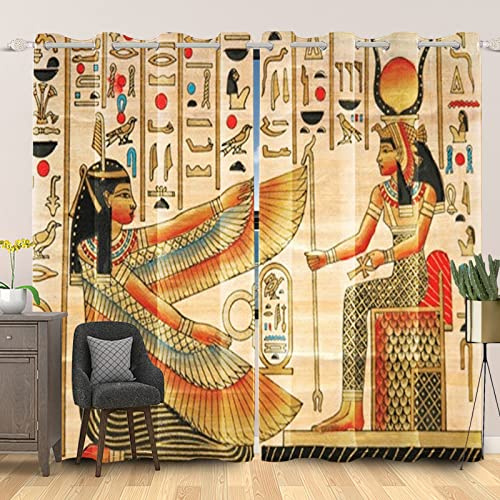 SDOTPMT 107x160cm Ägyptisch Wandgemälde Fenstervorhang Altes Jahrhundert Alt Pharao Anubis Gemälde Kultur Religion Abstrakt Fenster Vorhänge für Schlafzimmer Lichtblockierung Vorhang, 2 Stücke