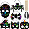 KATELUO 24 PCS Halloween Masken Kinder, DIY Bastelset mit Elastischen Kordeln und Holzgriffel, für Kinder Geburtstag Ostern Weihnachten Party Zubehör