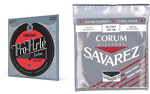 D'Addario Gitarrensaiten Konzertgitarre | Akustikgitarre | Akustik Gitarre Saiten | EJ45FF Pro Arte Carbon Classical Saiten & Savarez Alliance Corum 500AR Saitensatz für klassische Gitarre