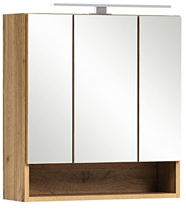 Lomadox Spiegelschrank Bad 60 cm in Wotan Eiche Nb. mit LED Beleuchtung, B/H/T: ca. 60/64/20 cm