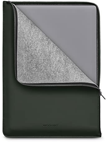WOOLNUT Matte PU Folio Zipper Sleeve Case Hülle Tasche für for MacBook Air 15 Zoll (2023-2024, M2/M3) & Pro 16 - Schwarz - Grün