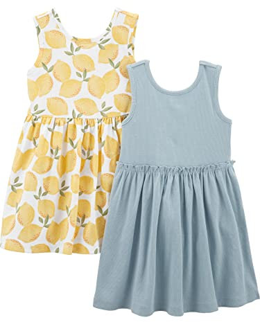 Simple Joys by Carter's Short-Sleeve And Sleeveless Dress Sets, Pack of 2 Abito da Gioco, Azzurro Opaco/Bianco Limoni, 7 Anni Bambine e Ragazze