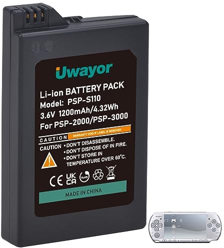 Uwayor PSP-S110 Akku Sony PSP-2000 PSP 3000 1200mAh Batterie kompatibel mit PSP Lite PSP Silm Sony PSP-2000 PSP 3000 PSP-S110 Ersatzakku Batterie