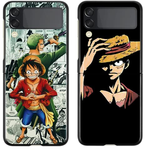 2 Stück Schutzhülle für Samsung Z Flip 3 5G Hülle 6.3'' Gear 5 Nika Zoro Handyhülle Anime Jungs Gear 5 Nika Straw Hat Muster Case Cool Manga Muster Design Weiche für Samsung Z Flip3