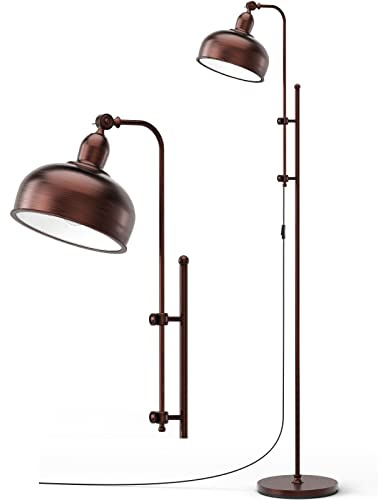TANGZON Industrial Floor Lamp, Height Adjustable Standing Lamp with Rotating Head, Heavy Metal Base & E27 Socket, Tall Reading Lamp for Living Room, Bedroom and Office