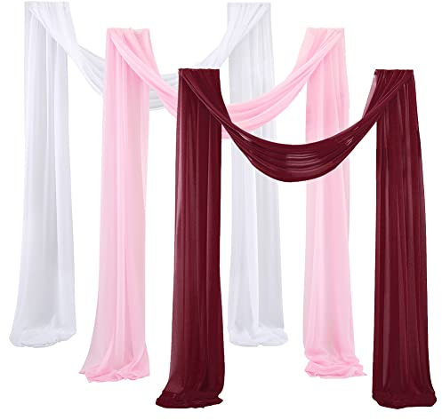 3 Stücke Hochzeit Bogenvorhänge Querbehang Freihanddeko für Traubogen,Hochzeitsbogen zum Aufhängen Voile Hochzeitsvorhänge Chiffon Hochzeitsdekoration Hintergrund Gardinen Vorhange Stil T 75x300 cm