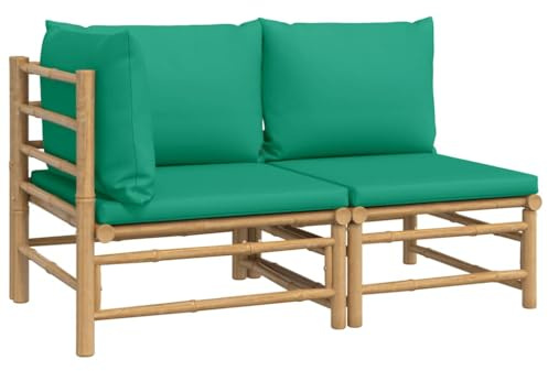 vidaXL Garten Lounge Set 2-TLG., Gartenmöbel Set mit Grünen Kissen, Sitzgruppe für Garten Terrasse, Modular Sofa Garnitur Loungemöbel, Bambus