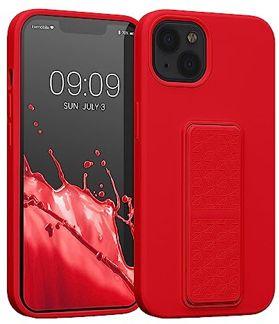 kwmobile Handyhülle kompatibel mit Apple iPhone 13 - Hülle mit Fingerhalter und Standfunktion - Silikon Case Handy Cover in Rot