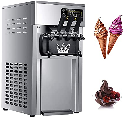 Commercial Ice Cream Machine, Intelligent LED Three Flavors Ice Cream Maker with 3L Raw Material Tank 1.8L Freezing Tank, 18L/Hour,Energy Saving, 1200W for Restaurants Bars Cafes Bakeries