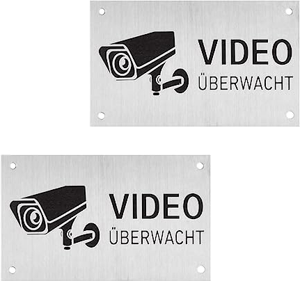 Lot de 2 Panneaux de Vidéosurveillance Panneau Video Surveillance Exterieur Panneau Propriété Privée Sous Vidéo Surveillance en Aluminium Composite Brossé Panneau d'avertissement 10x6 cm