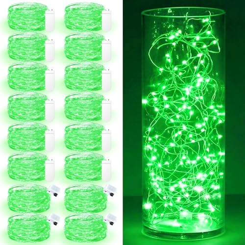 Maxee 16 Stück 3M Grün LED Lichterkette Batterie, Wasserdicht für DIY, Party, Stimmung Lichter, Weihnachtsdeko, Innen- und Außenbereich Deko, 4 Stück Quadratische + 12 Stück Flache Lichterkette