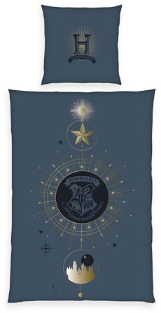 Herding Bettwäsche Harry Potter, Kopfkissenbezug 80 x 80 cm mit Wende-Motiv, Bettbezug 135 x 200 cm, Mit Knopfleiste, 100% Baumwolle/Renforcé, Black