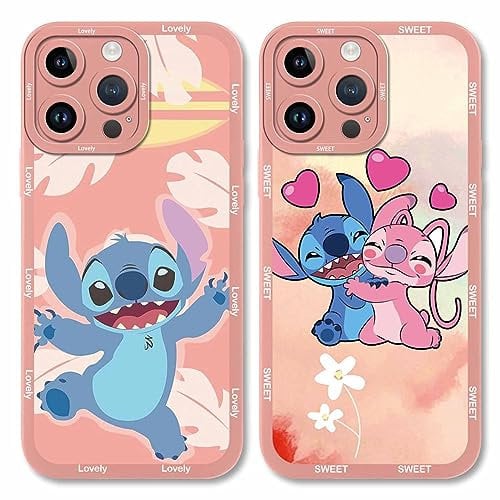2 Pack Cartoon Phone Case for iPhone 12 Pro Max Case 6.7,Cute Character Flower Kawaii Stitch Anime Cases,Bare Pink Soft TPU Cover Shockproof Protective Funda for Girls Boys Kids for iPhone 12 Pro Max