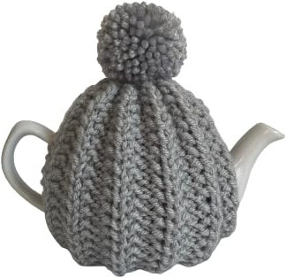 Small Grey Hand Knitted Tea Cosy with Pompom, Fits 1-2 cup Teapot