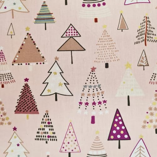 Stoff Meterware Weihnachten 0,5 m Olle zartrosa Tannenbaum Winterwald Weihnachtsstoff Weihnachtstoff wiederverwendbares Geschenkpapier nachhaltig