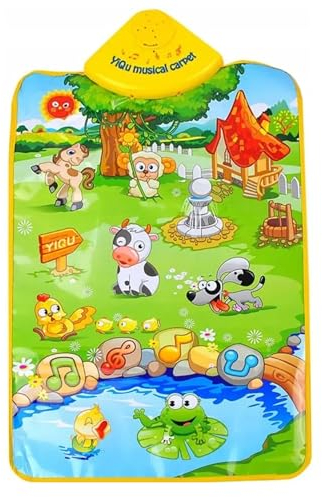HUKITECH Tappetino da gioco per bambini, in fattoria, musica e luce, interattiva, coperta per gattonare, tappetino educativo