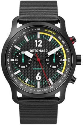 DeTomaso SORPASSO Chronograph Carbon Black Yellow Schwarz Gelb Herren Armbanduhr Analog Quarz Armband Schwarz