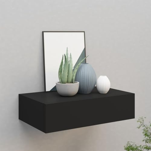 FENLAX Schubladenregal 40x23,5x10 cm MDF, Metall Schwarz Wandschrank Wandboard Mit Schublade Schweberegal Mit Schublade Wandregal Mit Schubladen Hängeschublade Wohnwand Modern Hängeschrank