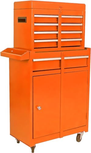 GIMMYFIVE Werkzeugwagen mit 5 Schubladen, Werkzeugaufbewahrung, Organizer, bestehend aus Werkzeugkiste mit Rollen und 5 Schubladen, für Garage, Lager und Werkstatt, Orange