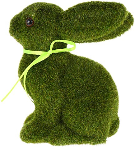 DEARMAMY Niedliche Beflockte Hasenfigur Für Ostern Dekorative Mooskaninchen Statue Osterhasen Deko Für Garten Tisch Und Wohnraum Flocked Bunny Figur Für Festliche Anlässe