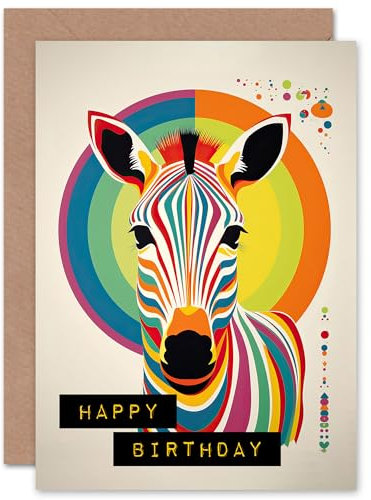 Artery8 Regenbogen Zebra Bauhaus Funky Geburtstagskarte