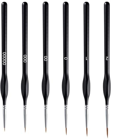 SHUBEIEUMI Lot de 6 Pinceaux à Détails Fins, Kit Miniature pour Acrylique, Peinture à l'huile, Modélisme et Peinture par Numéro