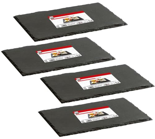 Maury's set di 4 vassoi Realizzati in Ardesia AntraciteIdeali per Antipasti, Dessert o Aperitivi : Il Must Have per ogni Occasione! (RETTANGOLARE- 35X15 CM)