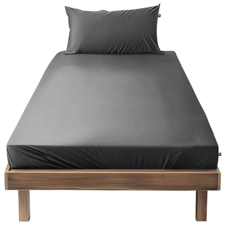 SALAD HOUSE Spannbettlaken 90x200 Grau mit extra tiefen Taschen (bis 30cm) 360° Gummizug I Straffer Sitz ohne Verrutschen I Boxspring Spannbetttuch aus Ägyptischer Baumwolle Satin I ÖKO-TEX Bettlaken