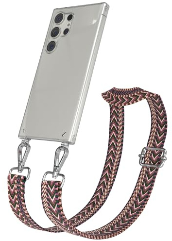 EAZY CASE Handykette - Verstellbares Taschenband kompatibel mit Galaxy S24 Ultra, Schulterriemen, Handykordel mit Silikon Hülle, Umhängetasche, Beere Pink Silber
