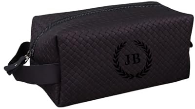 Personalisierbarer Kulturbeutel aus hochwertigem Leder - Handgefertigte Kulturtasche, Leder Dopp Kit für Damen und Herren, Premium Kosmetiktasche für die Reise, personalisierbare Waschtasche-Schwarz