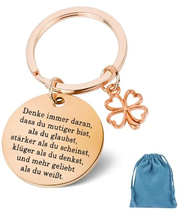 ORUZA Du Schaffst das Glücksbringer Schlüsselanhänger Mutmacher Schlüsselanhänger mit Vierblättrigen Kleeblatt Charms Inspirierender Metall Key Ring für Familie Freund Schüler