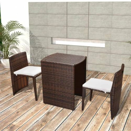 HEFZGDB Set da Bistrot 3 pz con Cuscini in Polyrattan Marrone Sedie da giardino Tavolo da giardino con sedie Arredo giardino Adatto per patio, bordo piscina, giardino.