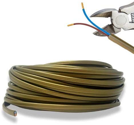 HALOTEC 25 metros Cable electrico 2 hilos 2x0.75 | H03VVH2-F | Doble aislamiento PVC | Cable Instalación | Cable corriente | PVC | Dorado | Cable Plano 2 hilos | Cable 2 hilos
