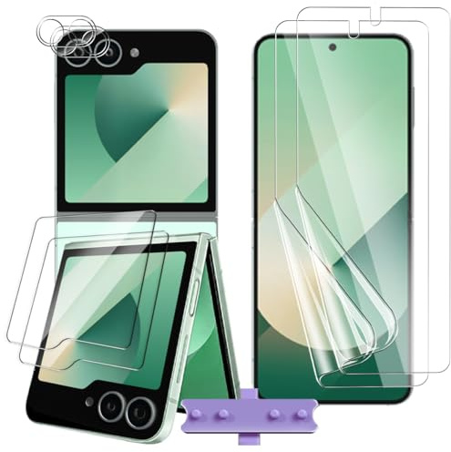 Jewloofa Protection d'écran pour Samsung Galaxy Z Flip 6 [2 Pièces] et Verre Trempé Caméra Arrière Protecteur [2 Pièces] et Protecteur d'écran externe [2 Pièces], Protection pour Galaxy Z Flip 6