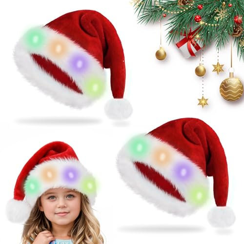 Nikolausmütze mit Leuchtendem,2 Stück Led Leuchtende Weihnachtsmütze,Weihnachtsmützen Erwachsene,Weihnachtsmann Mütze,Weihnachtsmütze,Weihnachtsmützen Erwachsene,für Weihnachten Neujahr festliche