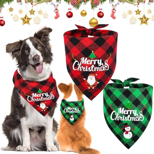 2 Stück Hundehalstuch Weihnachten, Halstuch Hund Weihnachten, Rot mit Grün Weihnachtshalstuch Hund, Klassisches Karomuster, Geeignet für Hunde Aller Größen
