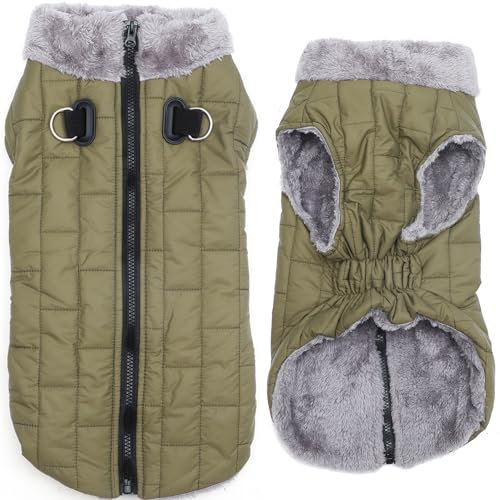 JoyDaog Warmer Fleece-Hundemantel mit strapazierfähigem Geschirr mit D-Ring, wasserdichte Hundejacke für große Hunde, Hundeweste für den kalten Winter, Grün, Größe XXL