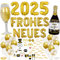 Cadimus Silvester Deko 2025,2025 Neujahrsballons, Frohes Neues Jahr Ballonset, Schwarz Gold Neujahr Deko,Silvester Konfetti+Foto Requisiten Neujahr
