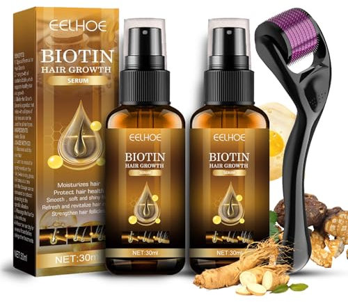 Shefave Biotin Haarwachstum Serum Mit Bartroller - 2PCS Haarspray Zur Beschleunigung Des Haarwachstums - Haarpflege Für Dünnes Haar/Bart, Gegen Haarausfall