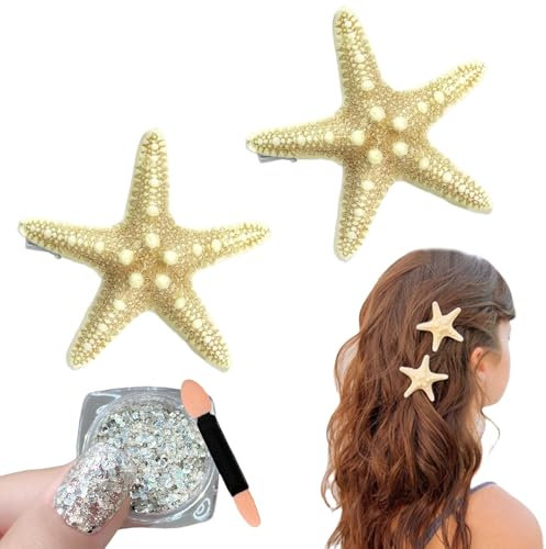 Yamobi 2 Pieces Starfish haarklammer,seestern deko for Women and Girls Adults muschel haarschmuck for meerjungfrau haarschmuck