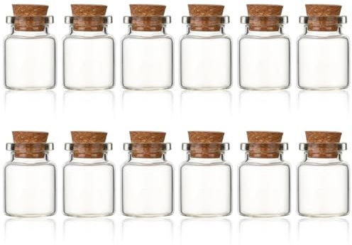 Arcjunys Small Glass Bottles with Cork Lids Small Glass Jars with Lids 5ml Mini Glass Bottles with Cork Stoppers Spell Jars Small Glass Bottle for DIY Crafts Decoration Wedding Party 12 Pcs