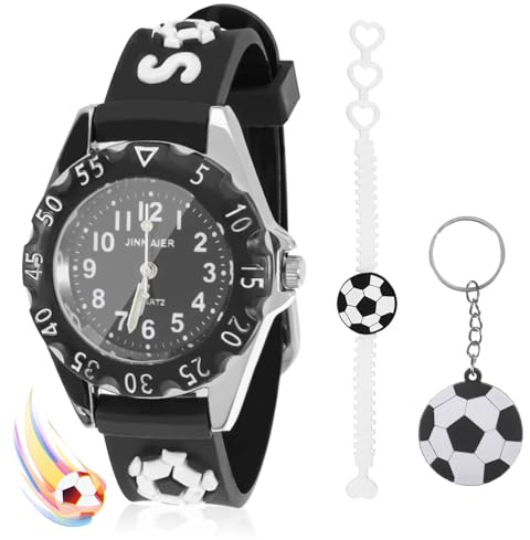 ertlutw Boys Analogue Quartz Watch Football Kid Watch with Keychain,Bracele | Child Cartoon Watch Boys' Wrist Watches Kids Watch Boys Watch Electronic Analog Quartz Watches Kids Analogue Watch for Boys